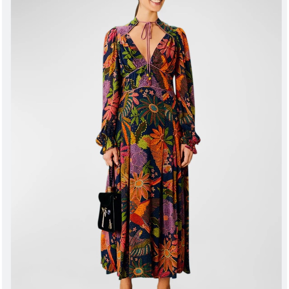 Women's Farm Rio Cool Macaw Navy Midi Dress - Size XS